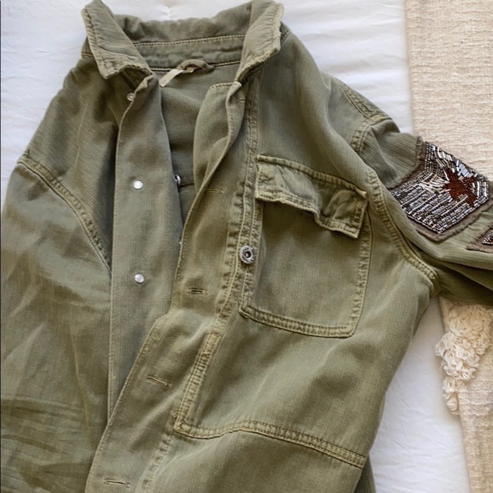 TWO Free People Embellished Military Jackets